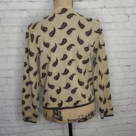 Vintage 50s Norway Knits Tan Leaf Sweater Cardigan - Picture 4 of 15